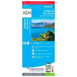 Carte IGN 3438ETR Embrun, Les Orres, Lac De Serre-Ponçon - Résistante